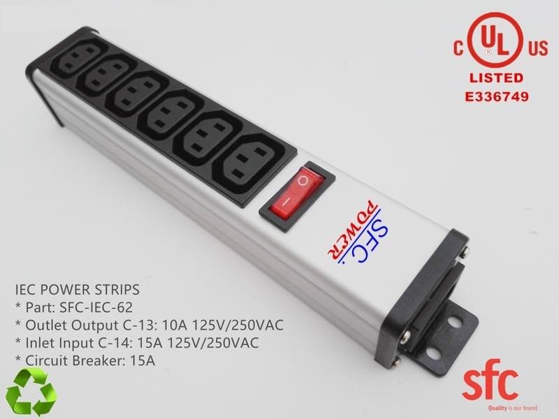 PDU liso do metal da tira do poder da tomada de 6 tomadas com o IEC do protetor da sobrecarga aprovado