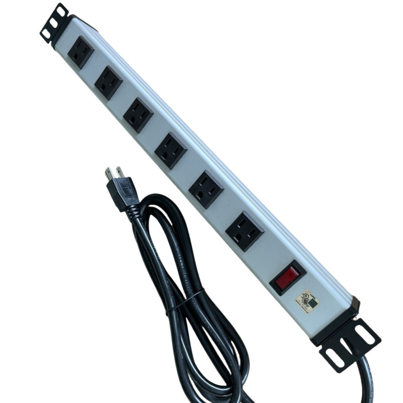 6 Ways Metal Tabs Multi Outlet Power Strip com cabo de extensão de 10' 14AWG NEMA 5-15P